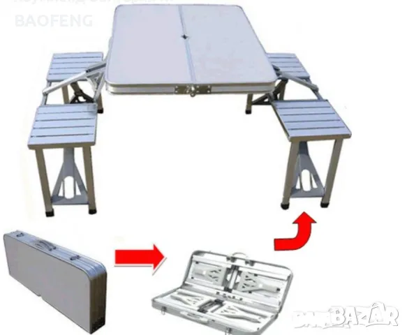 !% Нови от ВНОСИТЕЛ Алуминиева сгъваема маса с 4 стола за пикник ,85x67x67 см тип куфар., снимка 13 - Къмпинг мебели - 50098560