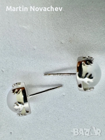 Сребърни обеци с лунен камък , снимка 8 - Обеци - 53160547