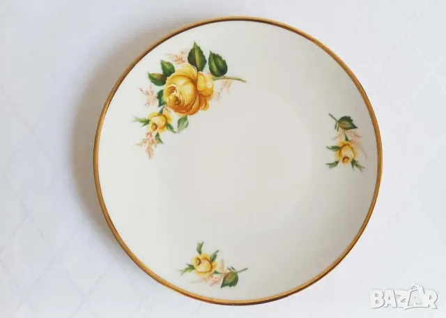 Чаша, подложна и десертна чиния с жълти рози - Mitterteich, снимка 3 - Чаши - 49830649