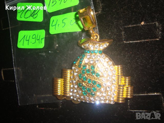 ПОЗЛАТЕН КЪСМЕТЛИЙСКИ ХАЗАРТЕН МЕДАЛЬОН с ЦИРКОНИ и ЗЕЛЕНИ КАМЪНИ 15401, снимка 5 - Колиета, медальони, синджири - 31293278