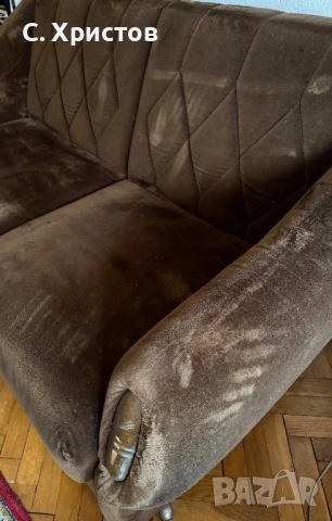 Ретро канапе тъмнокафяво с детайли от масивно дърво, снимка 5 - Дивани и мека мебел - 53993836