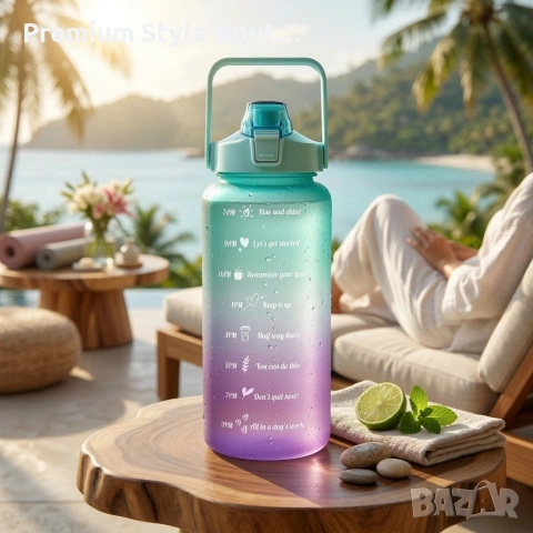 Голяма спортна бутилка за вода 2L, Без BPA, с мотивационни надписи и вградена сламка , снимка 2 - Други стоки за дома - 53923679