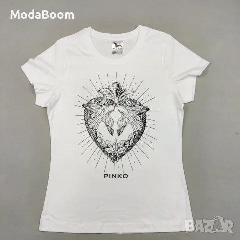 Pinko памучна бяла дамска тениска 