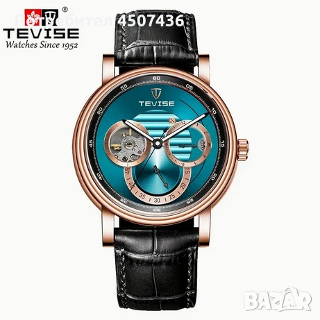 TEVISE Луксозен автоматичен механичен часовник, водоустойчив, син циферблат на снимките, снимка 12 - Мъжки - 51262465