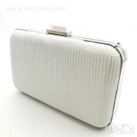 Сватбена чанта клъч бяла ситен брокат твърда| Булчинска, снимка 2 - Чанти - 48907002