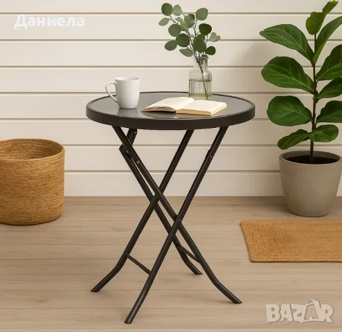 Маса Muhler D60xH74cm, сгъваема, стъклен плот, снимка 4 - Маси - 50356169