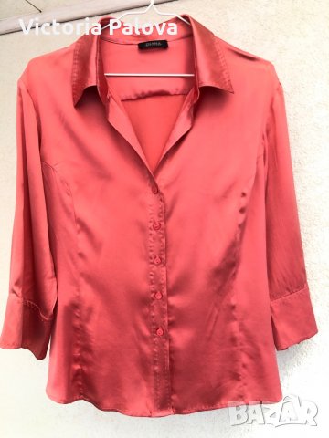 🇮🇹 Дизайнерска копринена риза цвят корал, снимка 3 - Ризи - 29198646