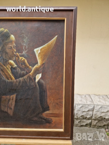 Страхотна антикварна авторска картина масло върху платно , снимка 4 - Картини - 52135378