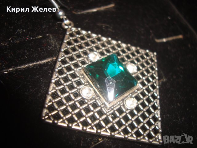 ВИСУЛКА ОБЕЦА с ГОЛЯМ КРАСИВ ФАСЕТИРАН ТРЕВИСТО-ЗЕЛЕН БОХЕМСКИ КРИСТАЛ 6370, снимка 4 - Обеци - 30665818