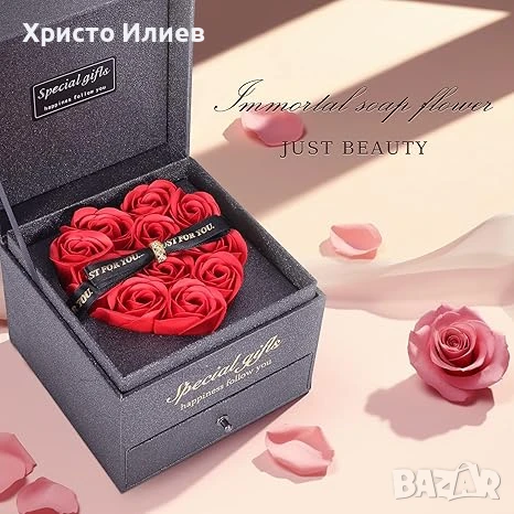 Сребърно колие с червен камък подарък за майка жена в луксозна кутия с рози, снимка 5 - Колиета, медальони, синджири - 50925704