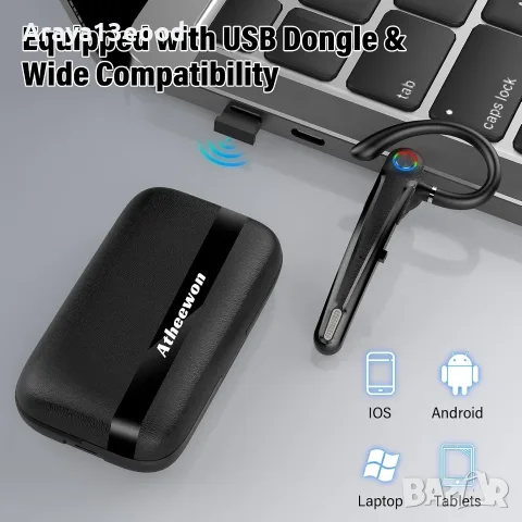 Bluetooth слушалка Atheewon U8 V5.4 с микрофон, ENC и USB донгъл, снимка 5 - Безжични слушалки - 55936126