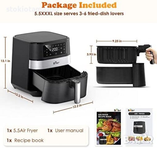 Air fryer BEAR 5,5 л с 360° бърза циркулация на горещ въздух, 1700 W, снимка 5 - Фритюрници - 38744816