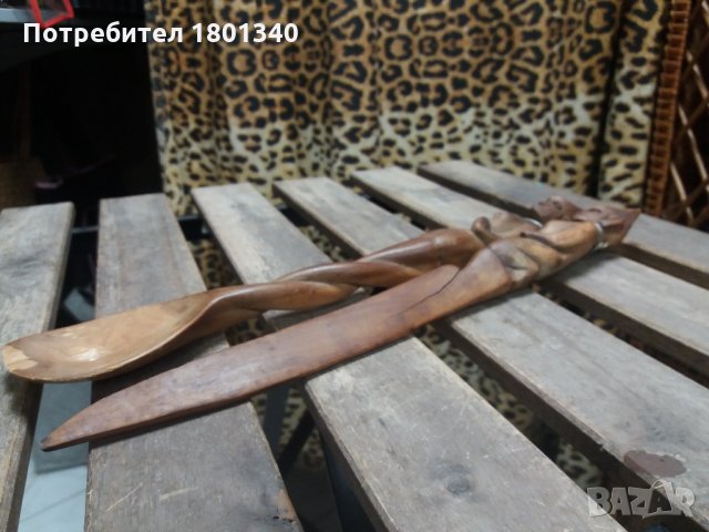 Стари дървени дълги африкански прибори, снимка 8 - Антикварни и старинни предмети - 30894259