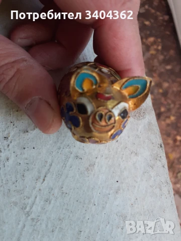 Прасенце миниатюра клоазоне бронз клетъчен емайл, снимка 4 - Антикварни и старинни предмети - 51043847