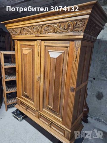 Гардероб с дърворезба изработен изцяло от масив, снимка 5 - Гардероби - 52807124