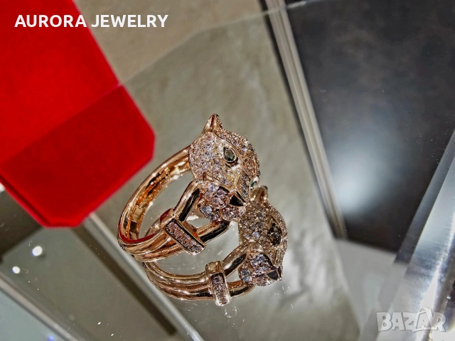 CARTIER Panthere de Cartier Rose Gold Paved Head Diamonds Пръстен, снимка 2 - Пръстени - 52879601