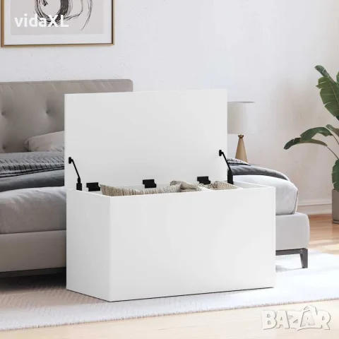 vidaXL Сандък за съхранение, бял, 84x42x46 см, инженерна дървесина, снимка 2 - Скринове - 56147768