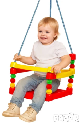 Детска Люлка с въже, Висяща за окачване, Дървена с халки, 30 х 30 х 25 cm, До 40 кг, 3+ години, снимка 4 - Детски люлки - 50793674