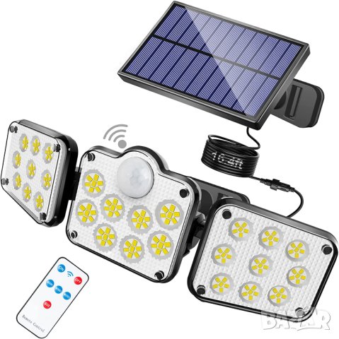 Соларна лампа тройна LED, сензорна лампа, водоустойчива, соларен панел сензор за движение и светлина, снимка 3 - Друга електроника - 40620349