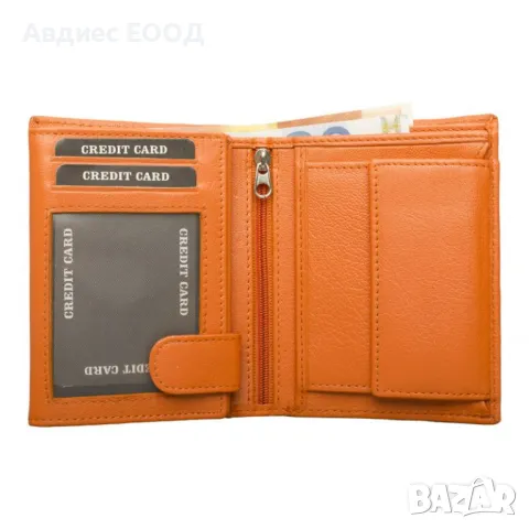 Оранжево портмоне естествена кожа, снимка 3 - Портфейли, портмонета - 48704698