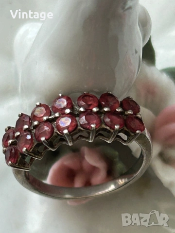 Уникален красив сребърен пръстен с естествени гранати , снимка 7 - Пръстени - 54134011