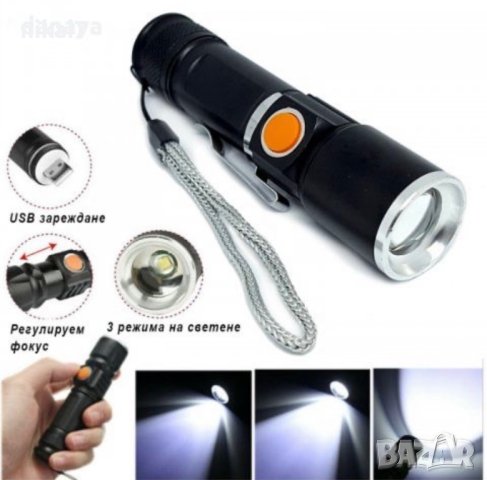 фенер мощен акумолатурен енергоспещяващ LED с USB без батерия