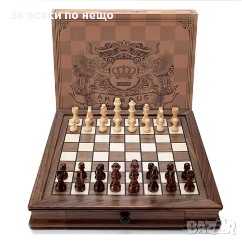 Магнитна дървена шахматна дъска с чекмеджета