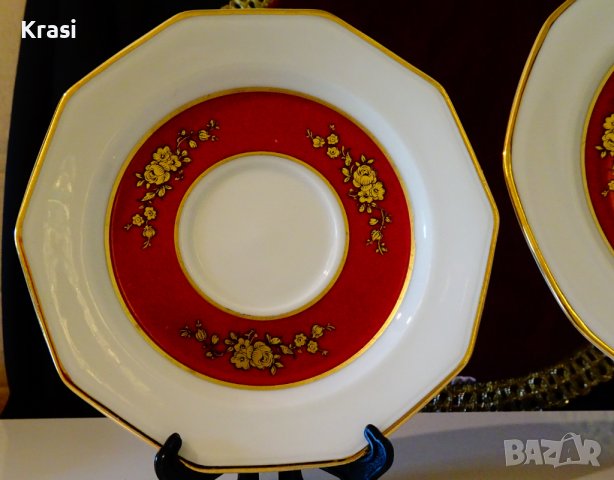 Чаша с чинии баварски порцелан,злато,рози,рубин. , снимка 5 - Чаши - 38215213