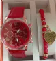 Уникален дамски комплект часовник с гривна в стилно червено и изящно бижу, снимка 2