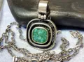 NIKOL@AS Арт СРЕБЪРНО КОЛИЕ с МЕДАЛЬОН МАТИРАНО СРЕБРО 925 КАМЪК ХРИЗОКОЛА на БИЖУТЕРА НИКОЛАС 49803, снимка 1