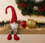 Коледна фигура, Седнал Гном , С висока шапка с пайети, 37 см, Червена, снимка 1