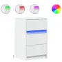 vidaXL Нощно шкафче с LED осветление, бяло, инженерно дърво, снимка 1