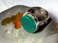 АВТОРСКИ СКЪПОЦЕНЕН СРЕБЪРЕН ПРЪСТЕН СРЕБРО 800 с ШЛИФОВАН ЗЕЛЕН ОНИКС и ЩЕМПЕЛ на ЮВЕЛИРА 47966, снимка 8