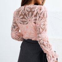 Дамска ефектна блуза в розово с дълъг ръкав, снимка 2 - Блузи с дълъг ръкав и пуловери - 42781548