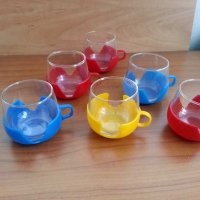 Цветни стакани подстакани с чаши за чай кафе , снимка 2 - Антикварни и старинни предмети - 30366488