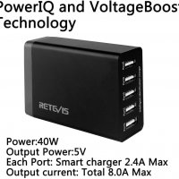 Retevis 5 портово USB зарядно, 40W, 5V - 8A, снимка 2 - Оригинални зарядни - 40075337