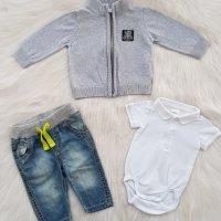 Боди риза H&M дънки и жилетка за бебе 1-2 месеца, снимка 5 - Комплекти за бебе - 42480666