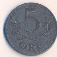 Дания 5 йоре 1943 година, цинк, снимка 1 - Нумизматика и бонистика - 38066421