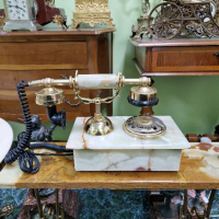 Уникален  рядък  антикварен колекционерски холандски телефон оникс позлатен бронз , снимка 3 - Антикварни и старинни предмети - 44550173