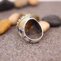 Мъжки пръстен с циркон и сапфири, снимка 4 - Пръстени - 42539304