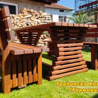 Градински комплект Хармоника- маса и пейки, снимка 3 - Градински мебели, декорация  - 36853189