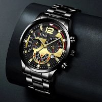 Луксозен Мъжки часовник бизнес класа DEYROS"Черен-Златист", снимка 2 - Мъжки - 42748280