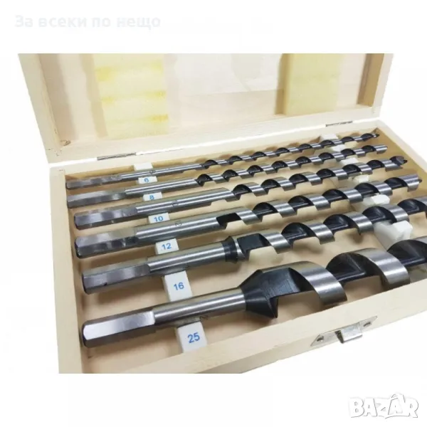 Комплект свредла за дърво 6 части 230 мм в дървена кутия Mar-Pol, снимка 1