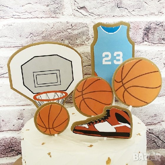 Баскетбол Баскетболна топка кош обувка потник картонени топери украса декор за торта рожден ден, снимка 1