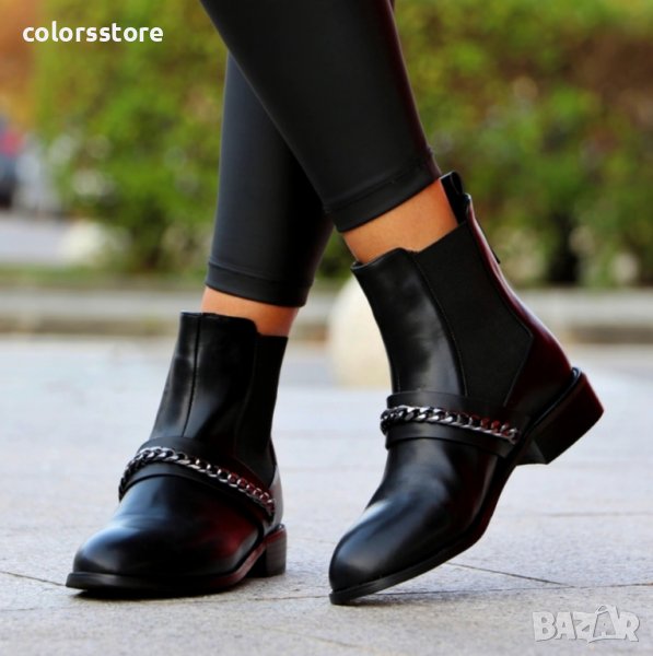 Равни боти - черна кожа - 2279-R107, снимка 1