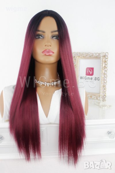 Дълга права червена перука с черни корени Джесика, снимка 1