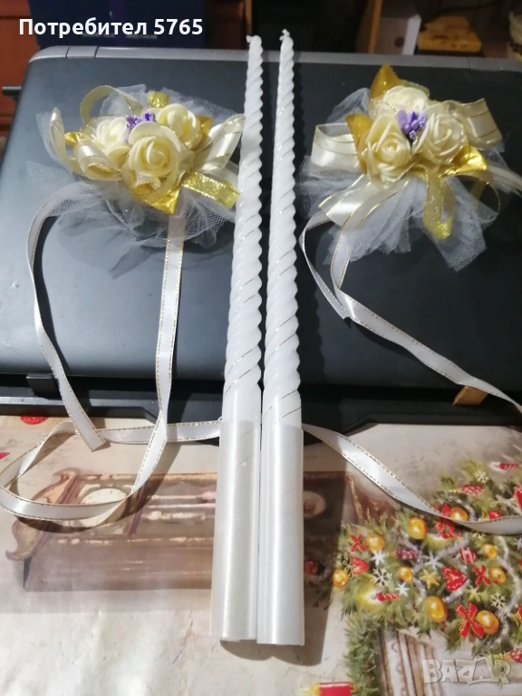 Свещи за сватбен ритуал с украса, снимка 1