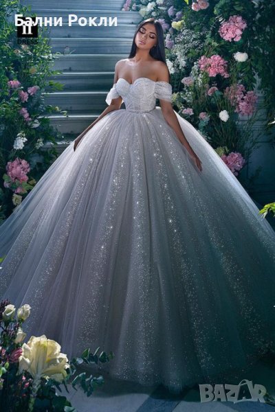 Блестяща сватбена рокля в бяло, снимка 1