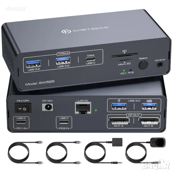 FQuanmap 4K120Hz USB C Докинг Станция с KVM превключвател за 2 монитора и 2 лаптопа, снимка 1