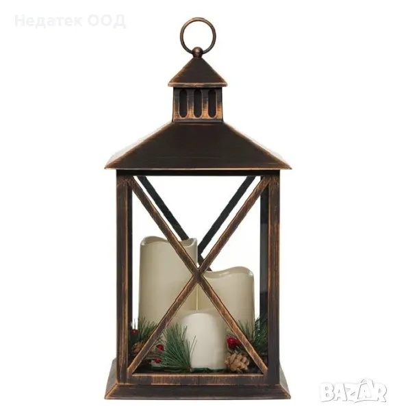 Коледен, Декоративен, Фенер. LED, Черен, 22x22x37cm, снимка 1